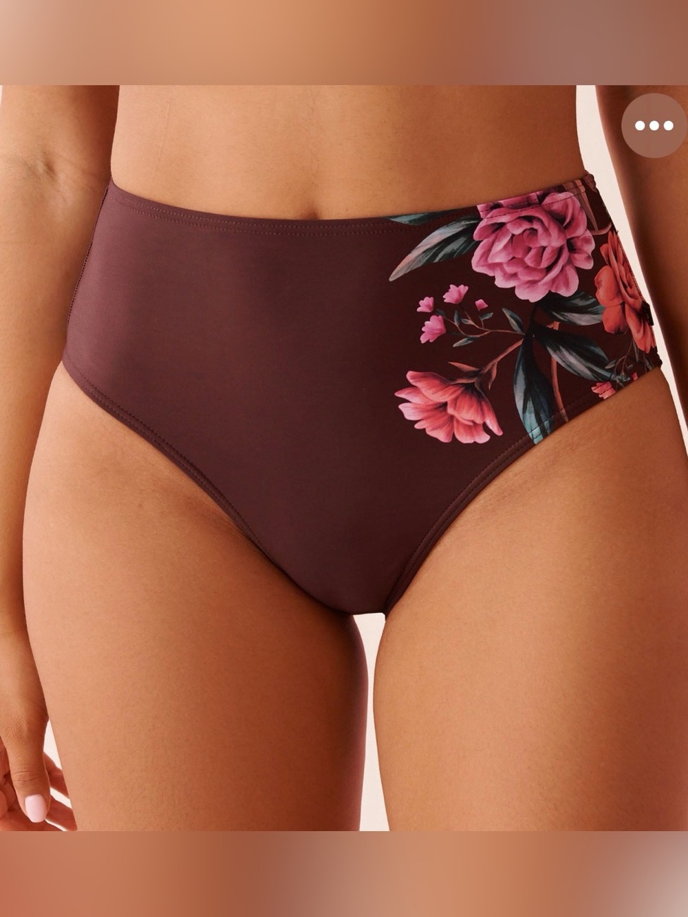 La Vie En Rose Mauve High-Waist One-Piece Bottom with Pink Floral Accent